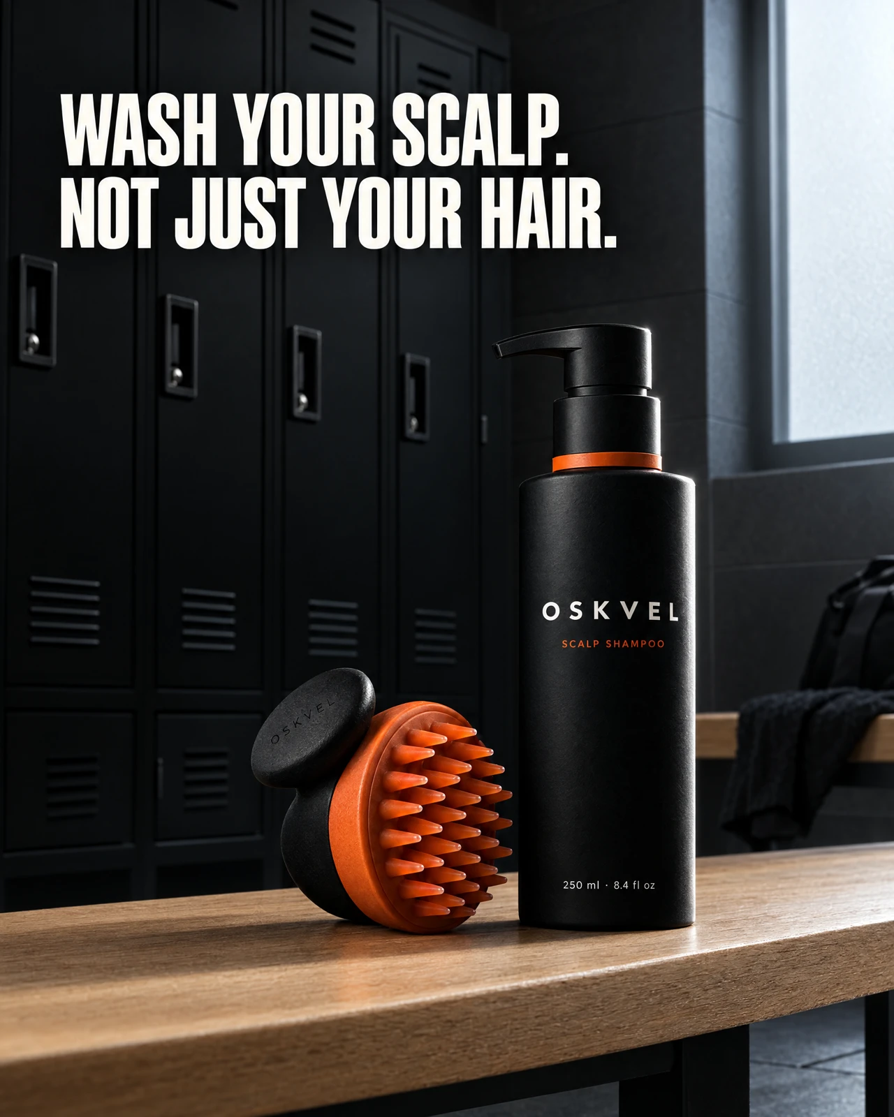 OSKVEL Wash Your Scalp campaign creative, shown in full