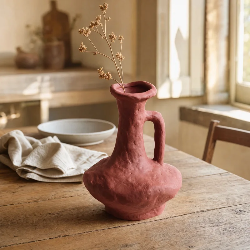 Terracotta vase styled in a home